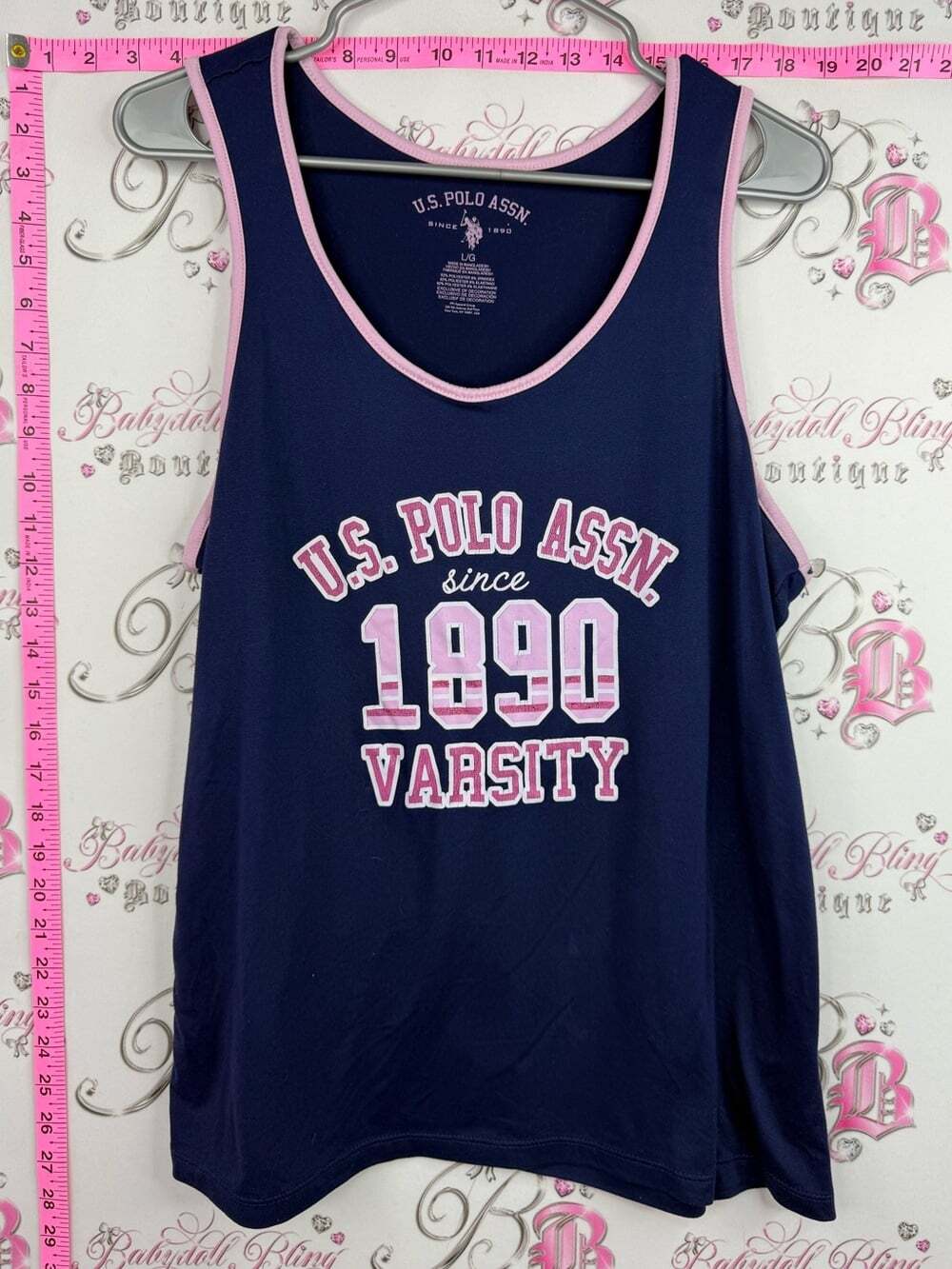 U.S. Polo Assn. Navy Tank Top with Pink Trim & Varsity Logo